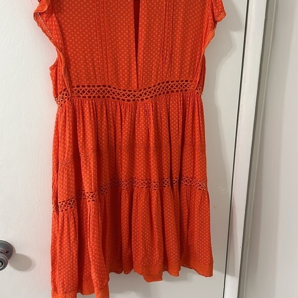 Free People Retro Kitty Crochet Boho Mini Dress Orange Floral Size S - Picture 10 of 10